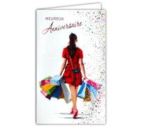 Afie 15-6499 Carte Porte-Billet avec Enveloppe Heureux Anniversaire pour Femme Fille Belle Jolie élégante Chic qui aime faire du Shopping Sac à main Robe Rouge Talons - Fabriqué en Europe