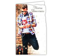 Afie 15-6508 Carte Porte-Billet avec Enveloppe Heureux Anniversaire pour Jeune Homme Contemporain à la Mode Lunettes de Soleil Musique Smartphone Montre connectée Skateboard - Fabriqué en Europe