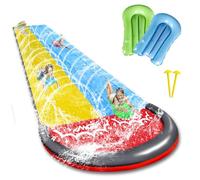 15.8ft/480cm Toboggan Aquatique,Toboggan Gonflable Piscine à Double avec 2 Planches de Bodyboard,Toboggan d'eau pour Pelouse avec Arroseur Intégré,Jouet d'été pour Enfants et Adultes