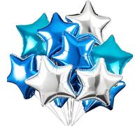 15 Ballons en alu étoile, 5 Bleu foncé + 5 Bleu clair + 5 Argent, Ballons hélium 18 pouces pour anniversaire, fête, décoration pour hommes et garçons