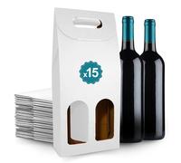 15 Boîtes en Carton Blanc Vides pour 2 Bouteilles de Vin 18x9x40 cm | Emballage pour Bouteille de Vin pour Cadeaux de Noël, Pâques, Anniversaire, pour les Caves à Vin