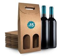 15 Boîtes en Carton Marron Vides pour 2 Bouteilles de Vin 18x9x40 cm | Emballage pour Bouteille de Vin pour Cadeaux de Noël, Pâques, Anniversaire, pour les Caves à Vin
