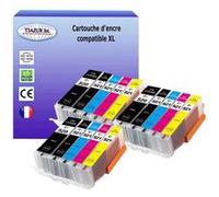 15 Cartouches compatibles avec Canon PGI-520 XL, CLI-521 XL (3Bk/3PBk/3C/3M/3Y) - T3AZUR