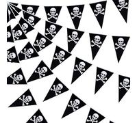 15 Côtés Drapeaux de Pirate, Crâne et os CroisÉS BanniÈRe, Guirlande de Fanions en Forme de Crâne de Pirate et os Croisés, pour Fêtes de Pirates, Fêtes d'halloween, Fêtes d'horreur