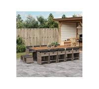 vidaXL Ensemble de jardin 15 pièces avec coussins Gris Poly rotin