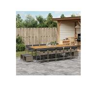 Vidaxl Ensemble À Manger De Jardin 15 Pcs Coussins Gris Résine Tressée