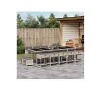 vidaXL Ensemble de jardin 15 pièces avec coussins gris clair Poly rotin