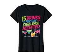 15 Drinks per Day Challenge Accepted Party Level Expert T-Shirt Graphique avec Valeur, Femme, Noir, M