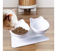 15° Ecuelle pour chat Ecuelle pour chien Ecuelle double pour chat et petit chien Réduire la charge sur le cou (Blanc)