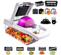 15 en 1 Coupe Oignons Cuisine Manuel Multifonctions, Decoupe Legumes Amovible Professionnelle avec 7 Lames Acier Inoxydable et Séparateur Œufs pour Râper/Dés, Trancheur Fruits pour Carotte, Concombre