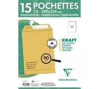 15 Enveloppes - Kraft Brun - C4 229x324mm - Auto-Adhésive - Clairefontaine