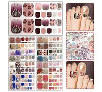 15 Feuilles 330 pcs Autocollants pour Pieds Faux Ongles d'Orteil Artificiel Brillants Auto-adhésifs Nail Sticker Décoration DIY Accessoire avec 15 Limes à Ongles, Femmes Filles