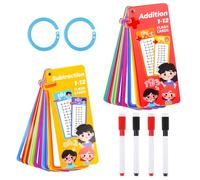 15 Feuilles Cartes Mémoire D'Addition et 15 Feuilles de Soustraction Réutilisables,Cartes D'Exercices Mathématiques avec 4 Stylos Effaçables À Sec et 2 Anneaux,Cadeau de Jeux