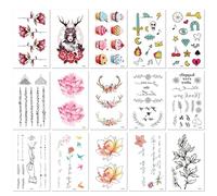 15 Feuilles De Petits Autocollants De Tatouage Frais, Fleurs De Tatouage, Lettres Anglaises, Autocollants Mignons Pour Les Doigts