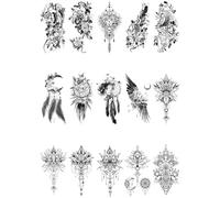 15 feuilles de tatouages temporaires de fleurs et de papillons for femmes et hommes, fausses lunes, roses, boussoles(E)