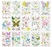 15 Feuilles Tatouages Temporaires Papillon Mignons De Dessin Animé Imperméables Et Phosphorescents Longue Durée Écologiques Et Adaptés Aux Enfants