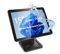 15-inch Capacitive LED Backlit Multi-Touch Monitor, True Flat Seamless Design Touchscreen with Metal POS Stand, for Office, POS, Retail, Restaurant, Bar, Gym, Warehouse