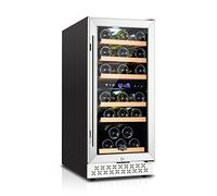 15 Inch Wine Cooler, Dual Zone Wine Refrigerator Built-in or Freestanding, Fast Cooling Wine Chiller, Quiet Operation, 30 Bottle Mini Wine Fridge with Temperature Memory Control and Glass Door for Red, White Wine or Champagne