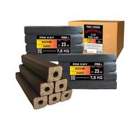 PINI Kay Briquettes de bois de chêne 23 cm de long carrées avec trou de tirage 15 kg Briquettes de bois dur Bois briquettes Chêne Cheminée Poêle Feux à l'extérieur Barbecue