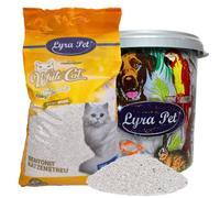 15 litres Lyra Pet® White Cat® litière pour chats bentonite avec odeur de poudre de bébé dans un tonneau de 30 L