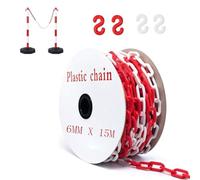 15 m de chaîne de signalisation rouge et blanche en plastique, chaîne de signalisation en plastique de 6 mm avec 4 crochets en S, chaîne de signalisation de sécurité en plastique pour le chantier, le