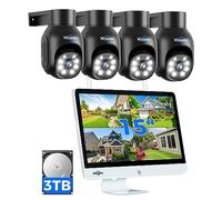 【15" Moniteur+3TB HDD】 Hiseeu 5MP PTZ Kit Caméra de Surveillance WiFi avec 10CH Moniteur 5MP NVR 1TB HDD Vision Nocturne Couleur,Détection Humaine, Tracciamento Auto Alarme Sonore Accès à Distance