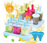 15 Moules à Glace Réutilisables Moule Glace Ice Pop Mold Popsicle Sorbet Glaces à L'eau Moule avec Entonnoir Pliable en Silicone pour DIY Glace Maison, Sorbet, Jus, Crèmes Glacées