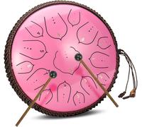 15 Notes 14 Pouces Steel Tongue Drum Set D Key Instrument De Percussion pour Le Yoga Méditation Divertissement Concert Éducation Musicale avec Sac De Voyage Et Maillets, Pink