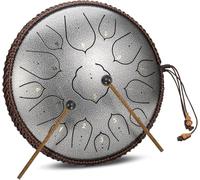 15 Notes 14 Pouces Steel Tongue Drum Set D Key Instrument De Percussion pour Le Yoga Méditation Divertissement Concert Éducation Musicale avec Sac De Voyage Et Maillets, Silver