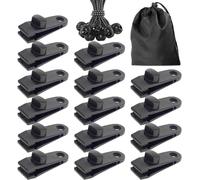 15 Pack Tarp Tensioners & Fixing Clamps + 15 Bungee Ropes With Storage Bag-Heavy Duty Clips For Camping Tarp,Pinch Canopy,Sun Shade Sail Hooks And Hoops