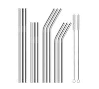 15 Pailles en cuivre en acier inoxydable Réutilisables Or rose Avec sac de transport 6 Droites 6 Courbes 2 Brasses Argent