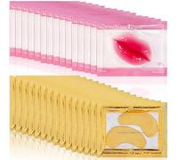 15 Paires Patch Yeux Collagène or 24k & 15 Pcs Masque pour Les Lèvres en Cristal, Masque pour Les Yeux Contre les Cernes Poches Rides Cercles Foncés Puffiness, Patch Lèvres Nourrissant Hydratant