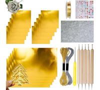 15-Pc Metal Embossing Foil Sheets, 20x30 cm Gold and Silver Embossed Foil Sheet Set, Includes Complete Craft Supplies for DIY Gilding, Foil Paper Art, with Brushes and Leaf Paper (Gold)