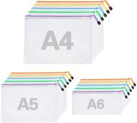 15 Pcs A4 A5 A6 Document Pouches 5 Colors Waterproof Document Pouch Transparent Zipper Pouch For Files,Cosmetics,Office Supplies,Invoice,School & Travel