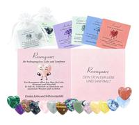 15 Pcs Cœur Cristal Naturel Multicolore avec Carte de Signification, Cristal en Forme Coeur, Naturelle Cristaux et Pierres Précieuses, pour Méditation Comme Porte-Bonheur Décoration et Wicca