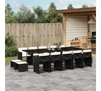 15 pcs. ensemble de meubles de jardin avec coussins, noir, rotin PE, chaises pliantes avec dossier, table en verre trempé, rangement compact, sièges amovibles confortables