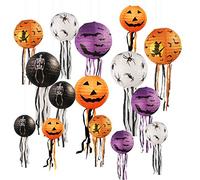 15 PCS Halloween Citrouille Lanterne En Papier Jack-O-Lantern avec Moustaches, pour Halloween Party Mariages Jardin Chambre Bar Intérieur Extérieur Décoration, 3 Tailles