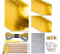 15 Pcs Metal Embossing Foil Sheets,Foil Embossing Kit,Decorative Metal Sheet Engraving Painting Tool, for DIY Art, Painting Engraving, Scrapbookin, Christmas Decor (Gold)