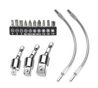15 Pièces Adaptateur de Douille et Porte-Foret Flexible, Acier au Carbone, Adaptateur Pivotant à 360 Degrés 1/2, 3/8, 1/4 Pouces, 300 mm Rallonge Foret, Adapté aux Visseuses Sans Fil (argent)