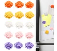 15 Pièces Aimants Frigo Fleurs 3D, Colorés Magnets Décoratifs Résine en Forme de Rose pour Réfrigérateur, Tableau Magnétique, Bureau, Cuisine, Casier