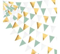15 pièces Banderoles de fanions triangulaires or, blanc, vert pour anniversaire, mariage, demande en mariage, enterrement de vie de garçon, retraite, Saint Valentin, Nouvel An, Noël, décoration de sal