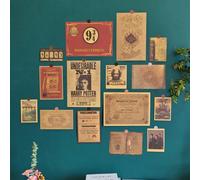 15 pièces Ensemble de stickers muraux Harry Potter - Poudlard Express 9¾ et panneaux d'Azkaban, affiche "Indésirable n°1" + Art de la Carte du Maraudeur, impressions murales vintage premium autocollan