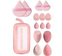 15 pièces Ensemble mélangeur de beauté en éponge, comprenant 4 œufs de beauté + 3 mini œufs de beauté + 2 houppettes triangulaires pour poudre + 2 mini houppettes pour poudre + 3 mini houppettes couss