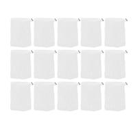 15 Pièces Paquet à Savonnette Maille, Fermeture Sécurisée, Blanc | Mousse Riche, Cordon Réglable, Usage Salle de Bain et Voyage, Design Minimaliste Classique
