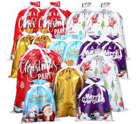 15 Pièces Paquet Présents de Noël à Cordon, Réutilisables en PE | Fermeture Facile et Sûre, Style Festif, pour Danses et Noël, Aspect Soigné