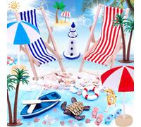 15 Pièces Paysage de Plage Miniature, Accessoire de Plage Miniature Parasol de Plage, Miniature de Plage Décoration Jouets, Mini Parasol Petit Palmier Pour Bricolage Jardin Bac À Sable Piscine Cadeau