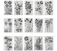 15 pièces Pochoirs à fleurs, BOSOIRSOU Modèles de pochoir de rose de plante Modèles de dessin de feuilles botaniques pour l'artisanat Scrapbooking Peinture sur bois mural