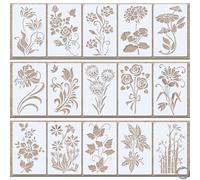 15 pièces Pochoirs à fleurs, BOSOIRSOU Modèles de pochoir de rose de plante Modèles de dessin de feuilles botaniques pour l'artisanat Scrapbooking Peinture sur bois mural