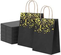 15 Pièces Sac Cadeau en Papier avec Anse 21x15x8cm Pochette Cadeau Noir avec Cœur Doré, Sacs Cadeaux Kraft pour Anniversaire, Mariage, Halloween, Noël, Thanksgiving, Fêtes
