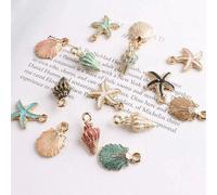 15 pièces/set Pendentif de bijoux en forme de coquille à écoulement d'huile, de conque et d'étoile de mer pour la réalisation de colliers et bracelets. Idéal pour les vacances. 15 pièces/ensembleAllia